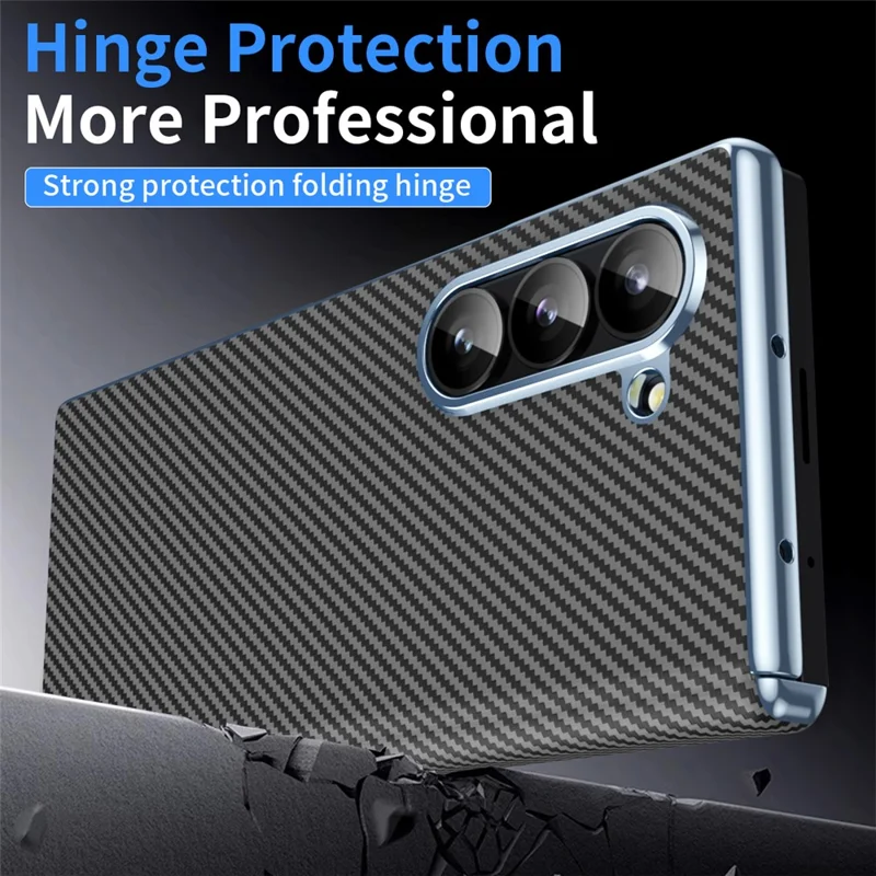 For Samsung Galaxy Z Fold6 5G Phone Case Electroplating Lens Carbon Fiber Texture PC Cover - Black
