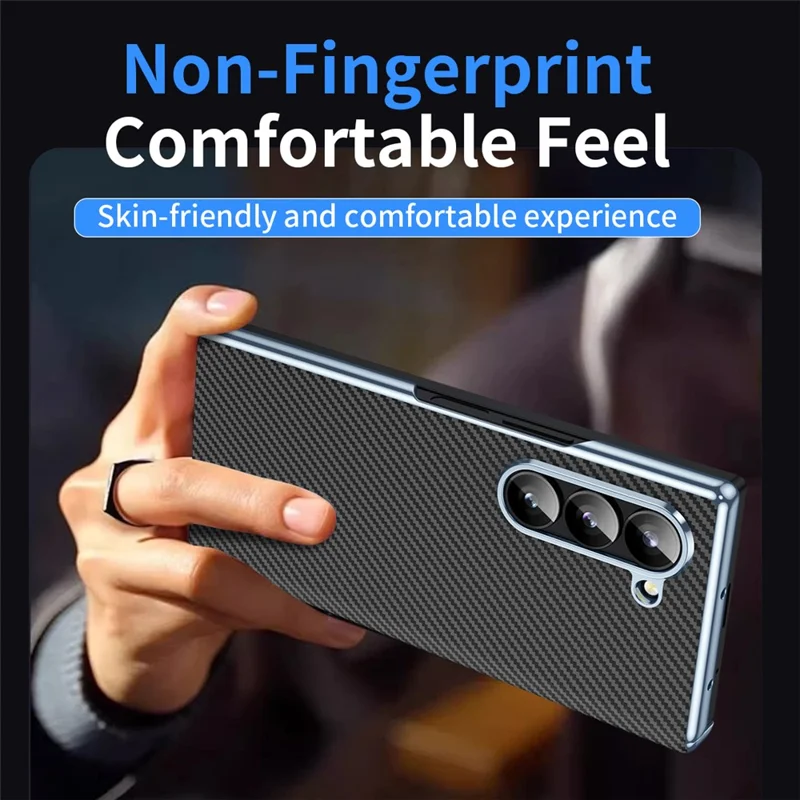 For Samsung Galaxy Z Fold6 5G Phone Case Electroplating Lens Carbon Fiber Texture PC Cover - Black