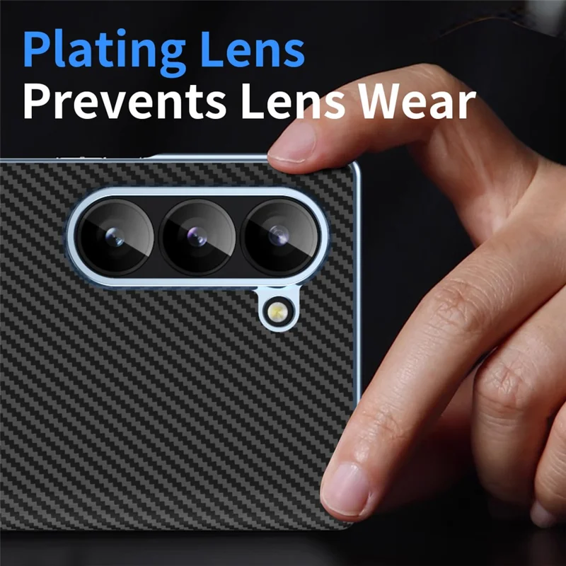 For Samsung Galaxy Z Fold6 5G Phone Case Electroplating Lens Carbon Fiber Texture PC Cover - Black