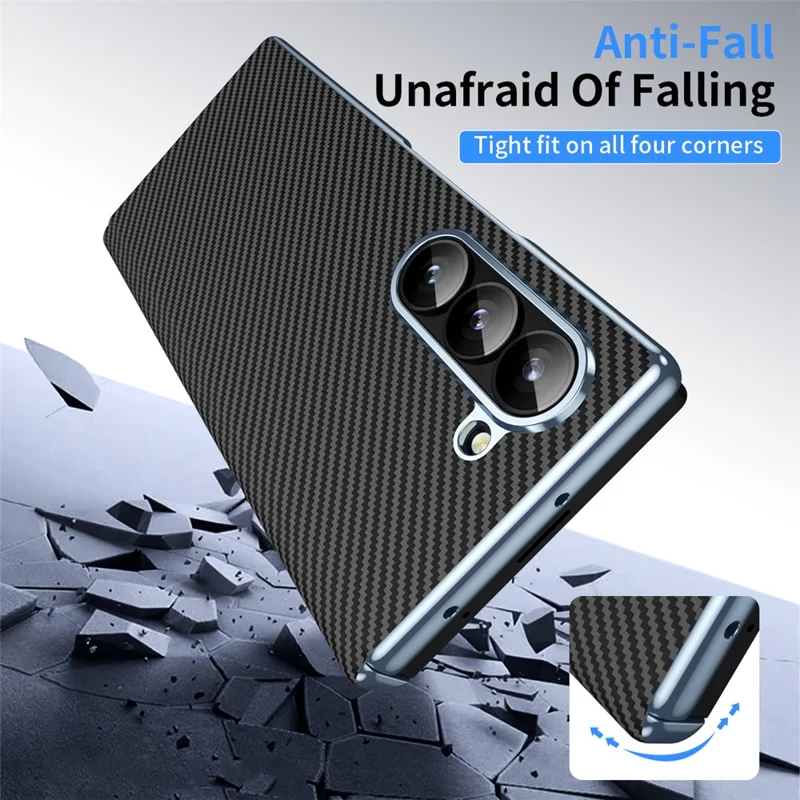 For Samsung Galaxy Z Fold6 5G Phone Case Electroplating Lens Carbon Fiber Texture PC Cover - Black