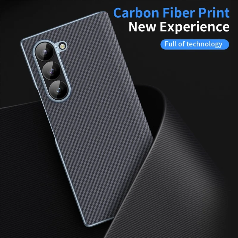 For Samsung Galaxy Z Fold6 5G Phone Case Electroplating Lens Carbon Fiber Texture PC Cover - Grey