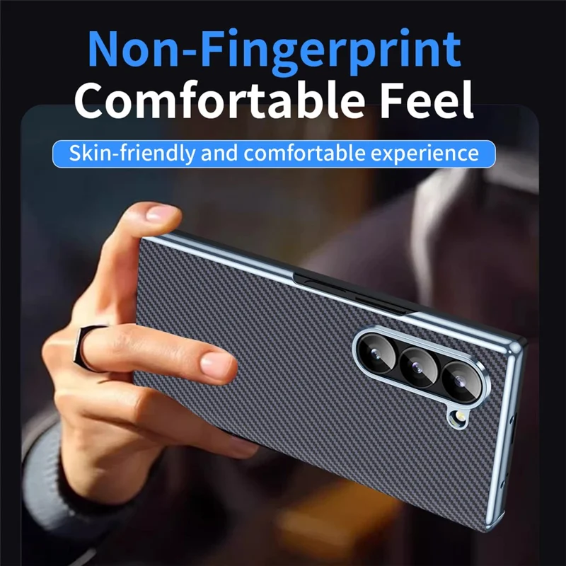 For Samsung Galaxy Z Fold6 5G Phone Case Electroplating Lens Carbon Fiber Texture PC Cover - Grey