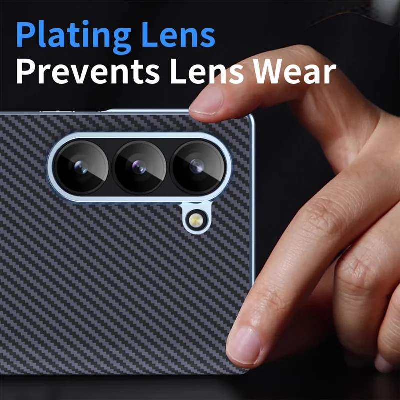 For Samsung Galaxy Z Fold6 5G Phone Case Electroplating Lens Carbon Fiber Texture PC Cover - Grey