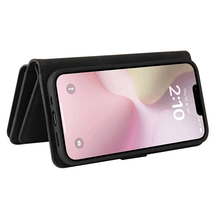For iPhone 16e Zipper Wallet Case with 15 Card Slots and Strap Leather Phone Cover - Black
