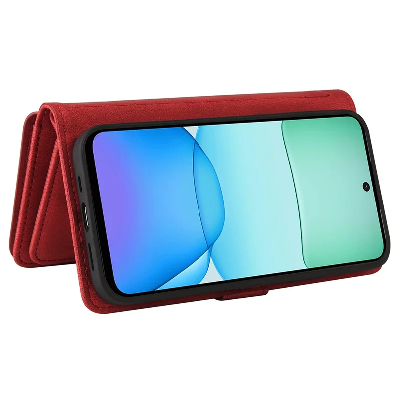 For Xiaomi Redmi 13 5G / 13 4G / Note 13R 5G Zipper Wallet Case with 15 Card Slots and Strap Leather Phone Cover - Red