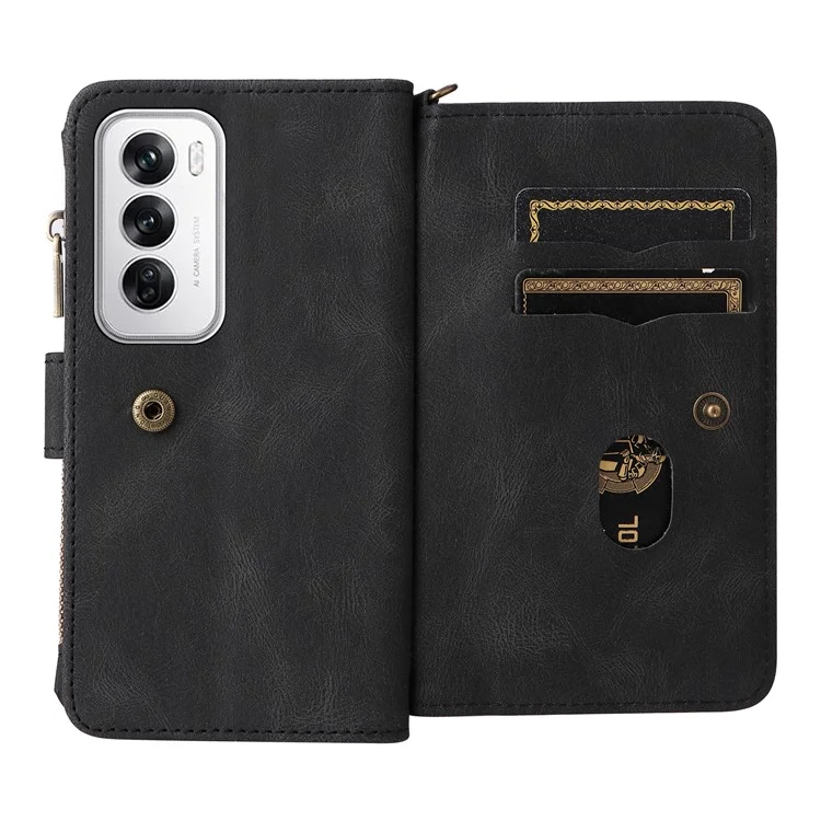 KT Multi-Functional Series-2 Per Oppo Reno12 5G (Globale) Custodia Porta Carte Portafoglio Custodia in Pelle per Telefono - Nero