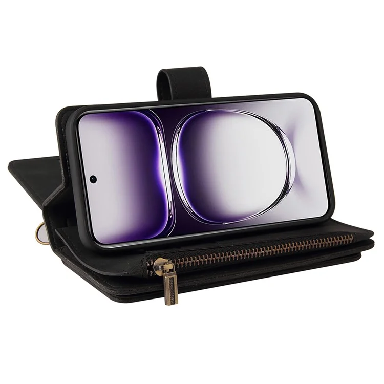 KT Multi-Functional Series-2 Per Oppo Reno12 5G (Globale) Custodia Porta Carte Portafoglio Custodia in Pelle per Telefono - Nero