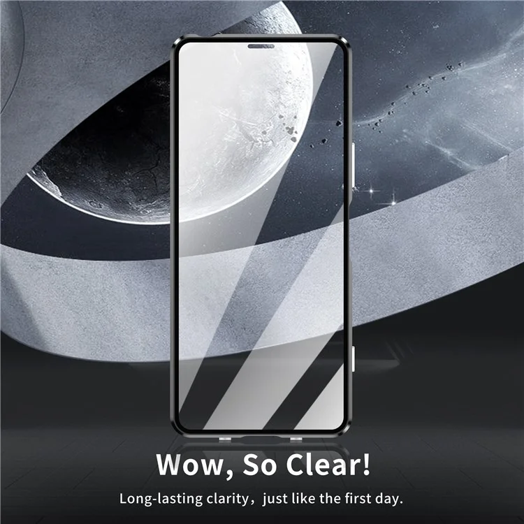 Für Sony Xperia 1 VI Klares Gehäuse Gehärtetes Glas+Metall+PC Rückseitiger Magnetischer Telefonschutz - Schwarz