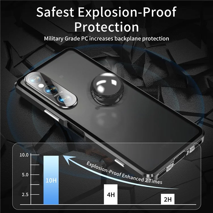 Für Sony Xperia 1 VI Klares Gehäuse Gehärtetes Glas+Metall+PC Rückseitiger Magnetischer Telefonschutz - Schwarz
