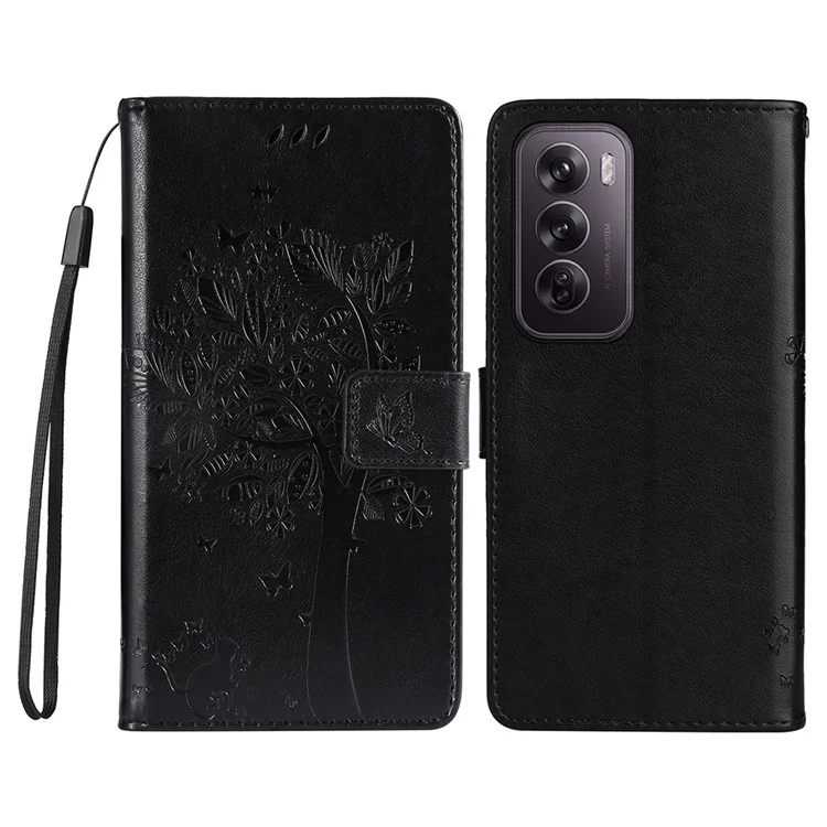 KT Imprinting Flower Series-3 Para Oppo Reno12 Pro 5G (Global) / (China) Capa com Carteira de Couro Estampada e Suporte para Celular - Preto