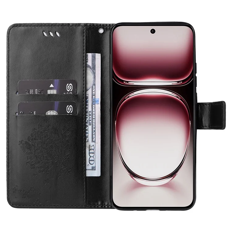 KT Imprinting Flower Series-3 Para Oppo Reno12 Pro 5G (Global) / (China) Capa com Carteira de Couro Estampada e Suporte para Celular - Preto