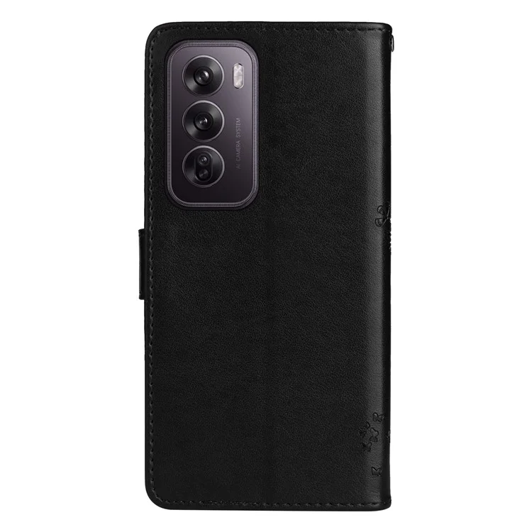 KT Imprinting Flower Series-3 Para Oppo Reno12 Pro 5G (Global) / (China) Capa com Carteira de Couro Estampada e Suporte para Celular - Preto