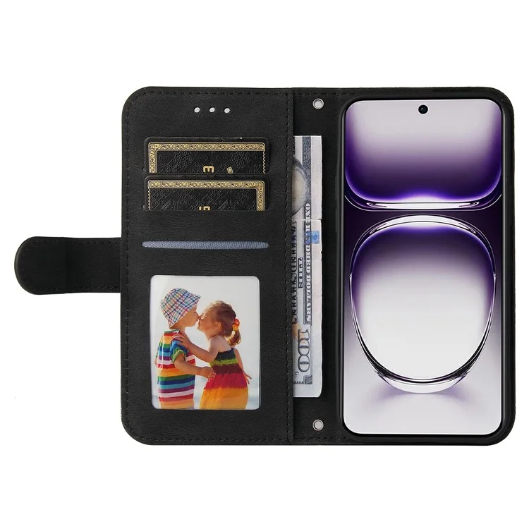 For Oppo Reno12 5G (Global) Leather Wallet Cases Skin Touch Phone Cover Stand with Strap - Black
