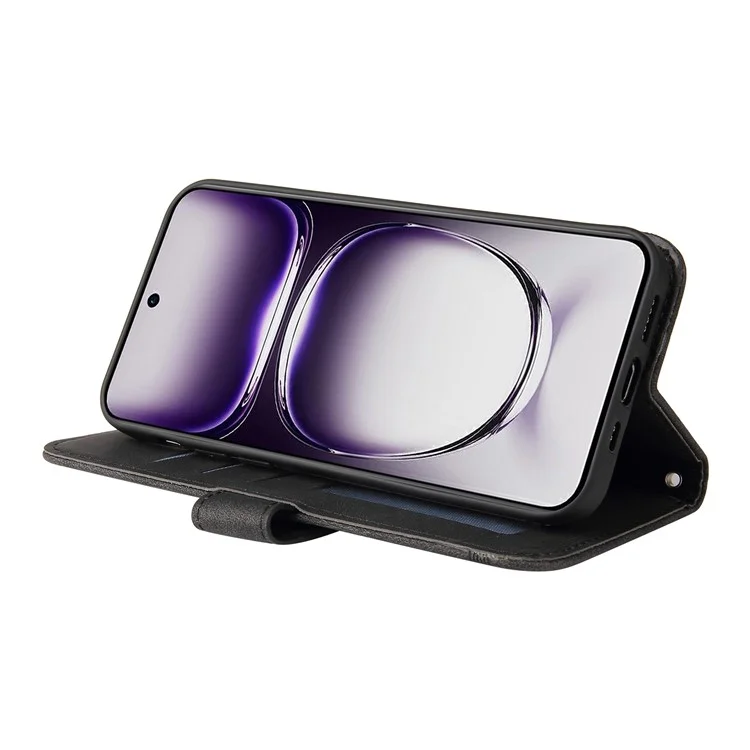 For Oppo Reno12 5G (Global) Leather Wallet Cases Skin Touch Phone Cover Stand with Strap - Black
