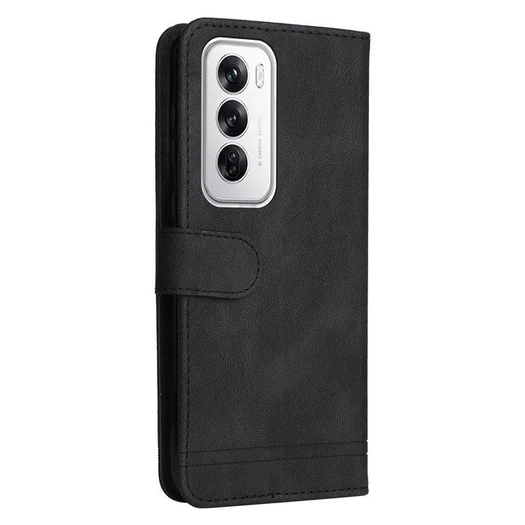 For Oppo Reno12 5G (Global) Leather Wallet Cases Skin Touch Phone Cover Stand with Strap - Black