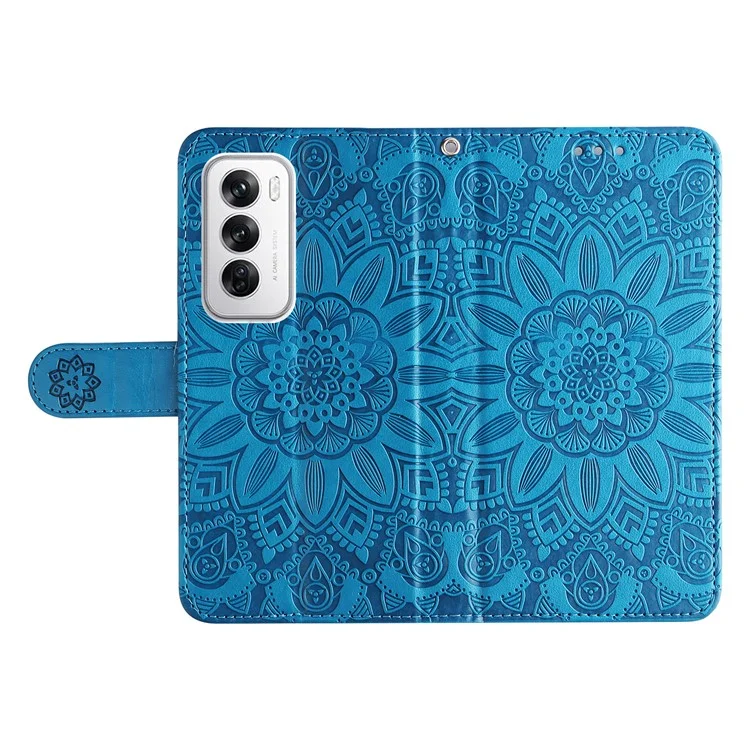 For Oppo Reno12 5G (Global) Case PU Leather Sunflower Phone Cover with Strap - Blue