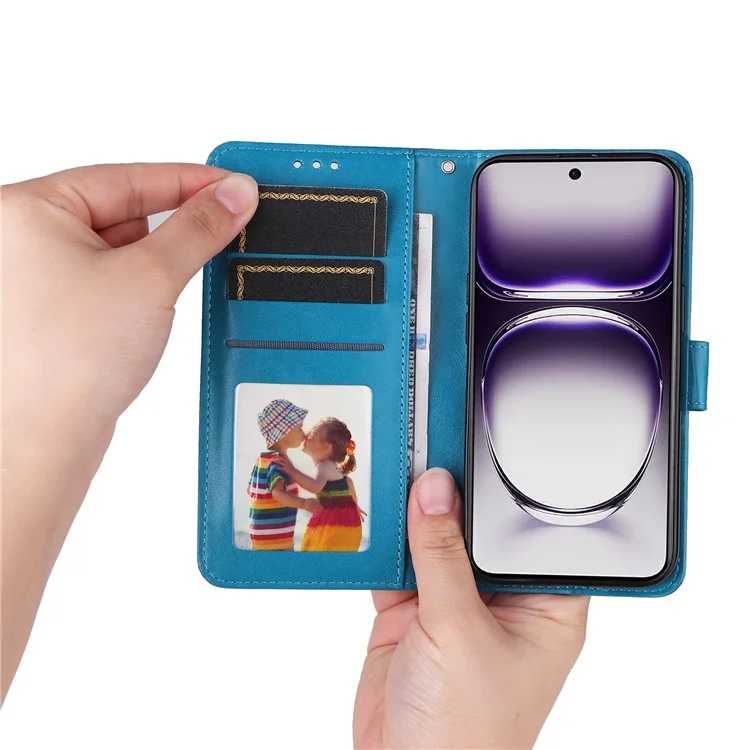 For Oppo Reno12 5G (Global) Case PU Leather Sunflower Phone Cover with Strap - Blue