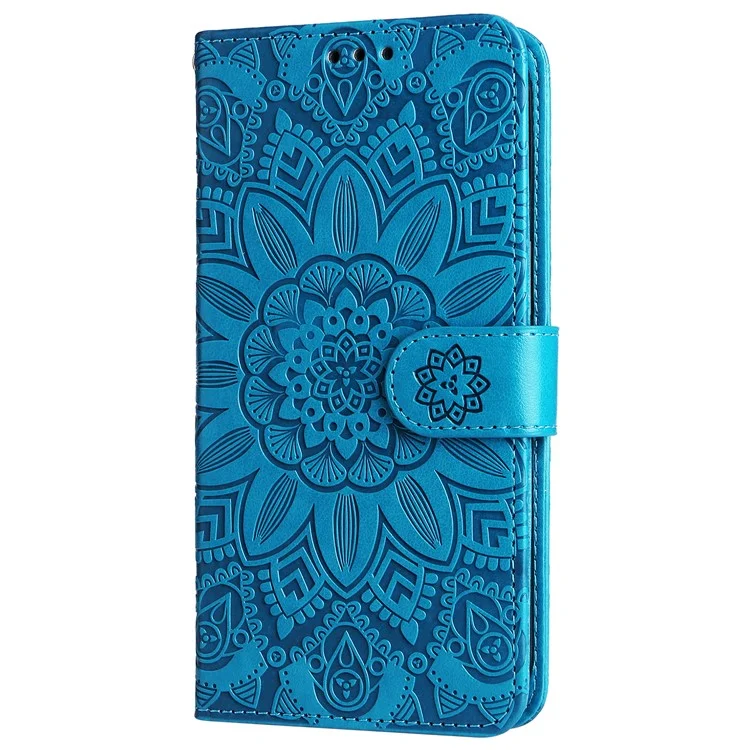 For Oppo Reno12 5G (Global) Case PU Leather Sunflower Phone Cover with Strap - Blue