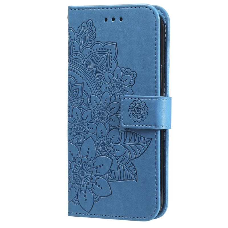 For Oppo Reno12 5G (Global) Case Floral Pattern PU Leather Wallet Stand Phone Cover - Blue
