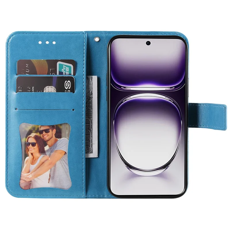 For Oppo Reno12 5G (Global) Case Floral Pattern PU Leather Wallet Stand Phone Cover - Blue