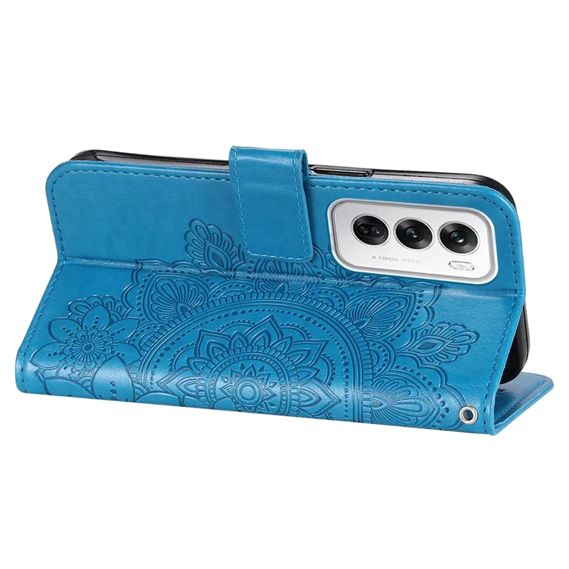 For Oppo Reno12 5G (Global) Case Floral Pattern PU Leather Wallet Stand Phone Cover - Blue