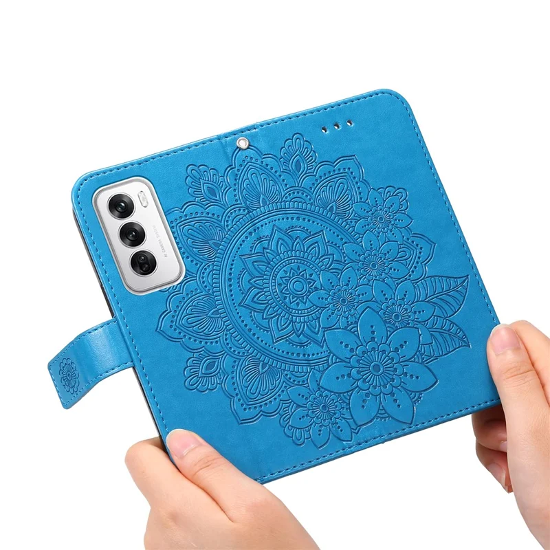 For Oppo Reno12 5G (Global) Case Floral Pattern PU Leather Wallet Stand Phone Cover - Blue