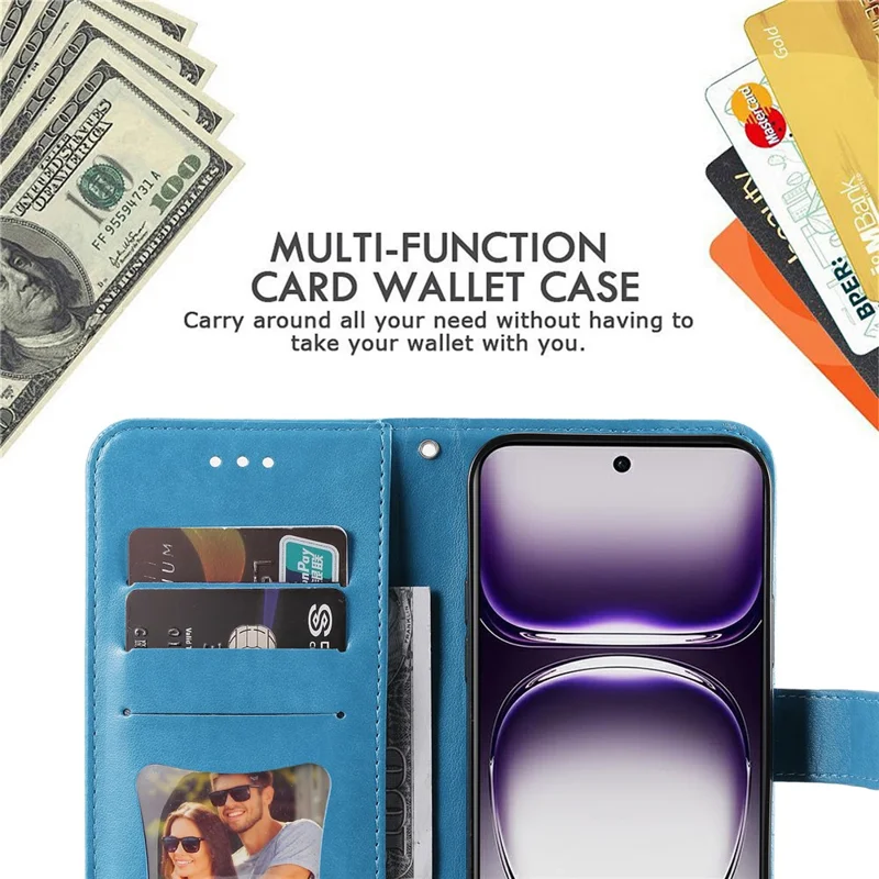 For Oppo Reno12 5G (Global) Case Floral Pattern PU Leather Wallet Stand Phone Cover - Blue