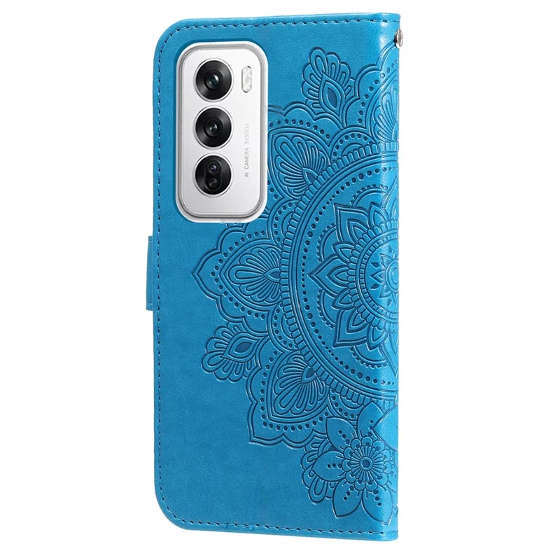 For Oppo Reno12 5G (Global) Case Floral Pattern PU Leather Wallet Stand Phone Cover - Blue