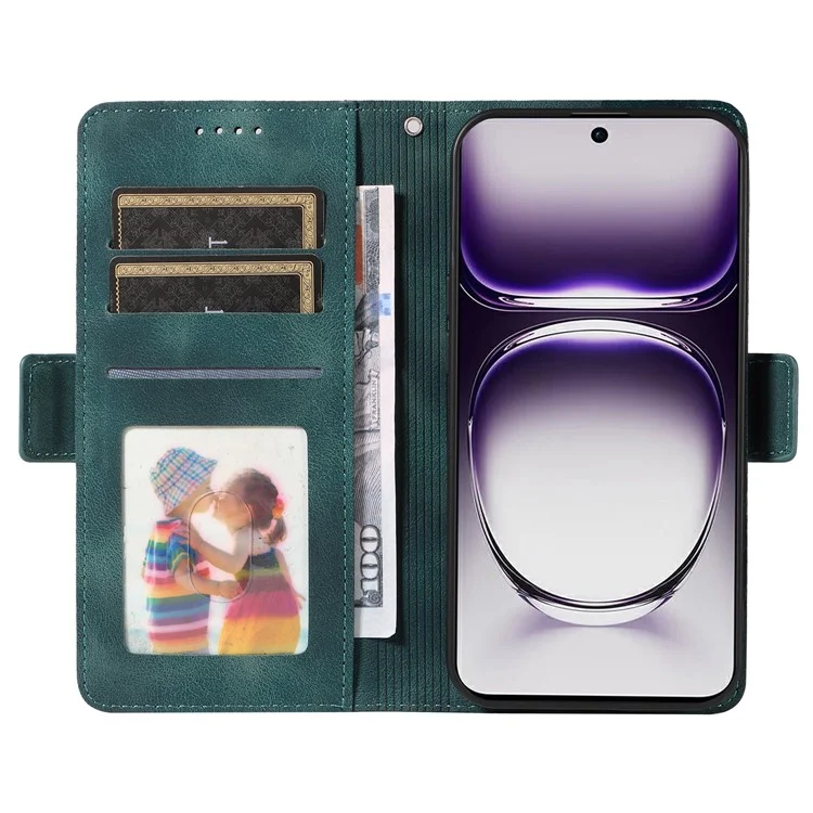 For Oppo Reno12 5G (Global) Leather Cases Wallet Rhombus Imprinted Phone Cover Stand with Strap - Green