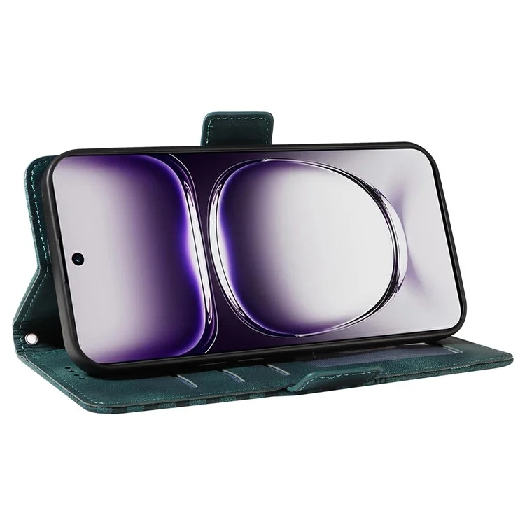 For Oppo Reno12 5G (Global) Leather Cases Wallet Rhombus Imprinted Phone Cover Stand with Strap - Green
