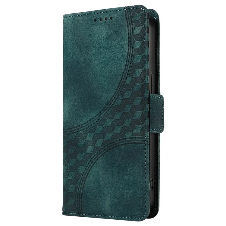 For Oppo Reno12 5G (Global) Leather Cases Wallet Rhombus Imprinted Phone Cover Stand with Strap - Green