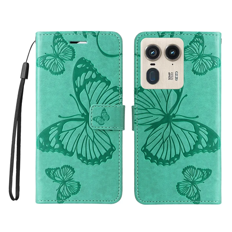 For Motorola Moto X50 Ultra 5G / Edge 50 Ultra 5G Wallet Case Floral Butterfly Imprinted Leather Phone Cover Stand - Green