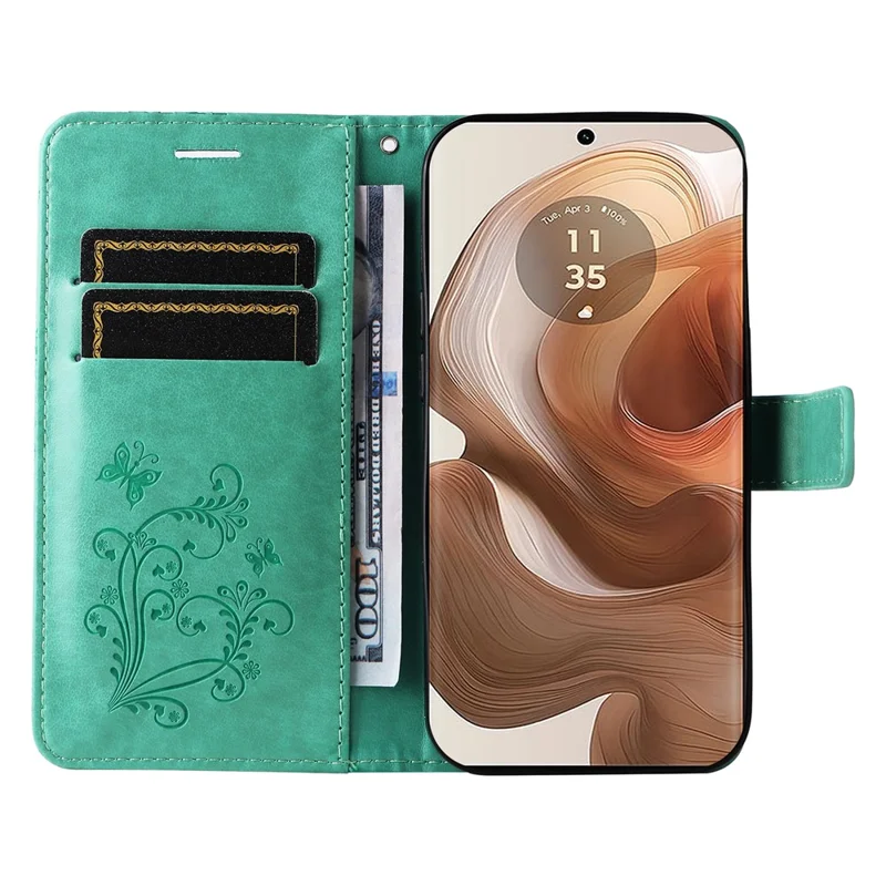 For Motorola Moto X50 Ultra 5G / Edge 50 Ultra 5G Wallet Case Floral Butterfly Imprinted Leather Phone Cover Stand - Green