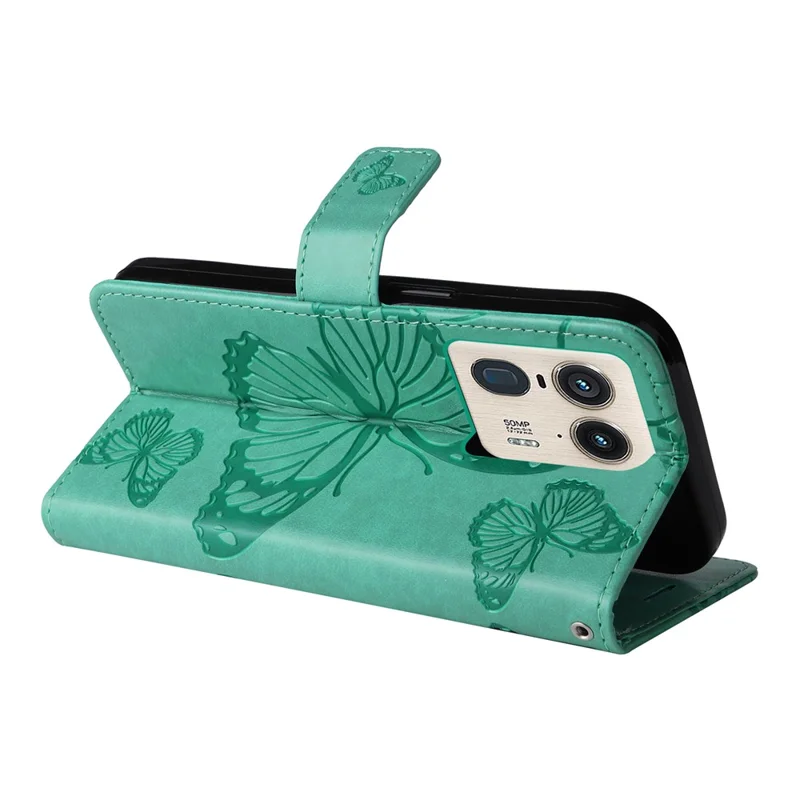 For Motorola Moto X50 Ultra 5G / Edge 50 Ultra 5G Wallet Case Floral Butterfly Imprinted Leather Phone Cover Stand - Green