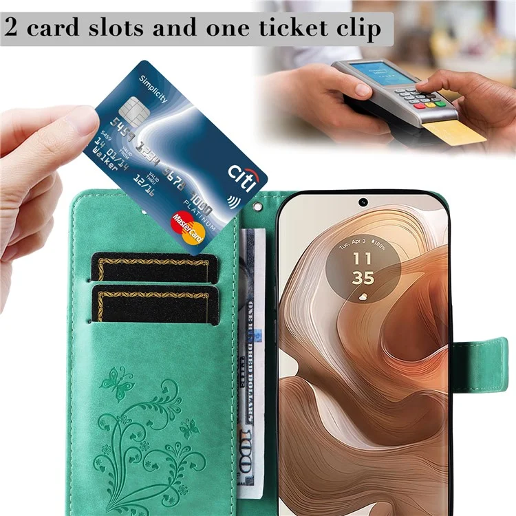 For Motorola Moto X50 Ultra 5G / Edge 50 Ultra 5G Wallet Case Floral Butterfly Imprinted Leather Phone Cover Stand - Green