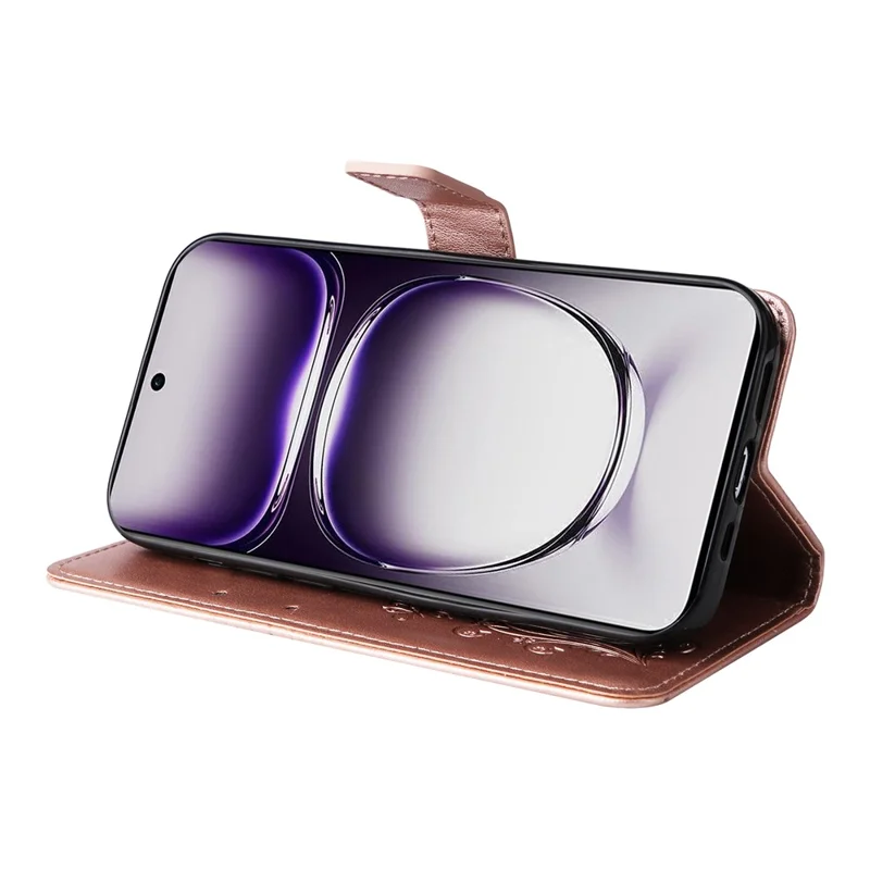 For Oppo Reno12 5G (Global) Wallet Case Floral Butterfly Imprinted Leather Phone Cover Stand - Rose Gold