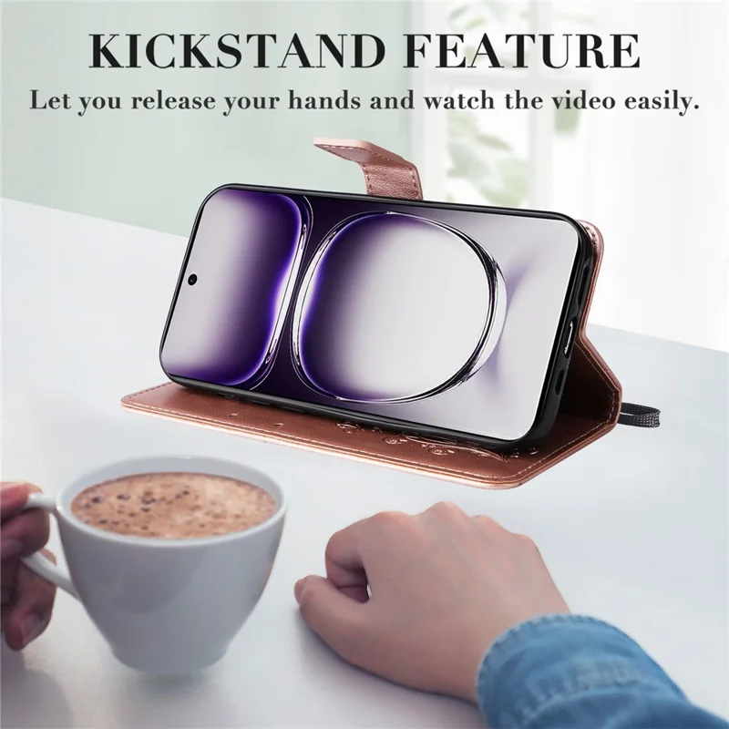 For Oppo Reno12 5G (Global) Wallet Case Floral Butterfly Imprinted Leather Phone Cover Stand - Rose Gold