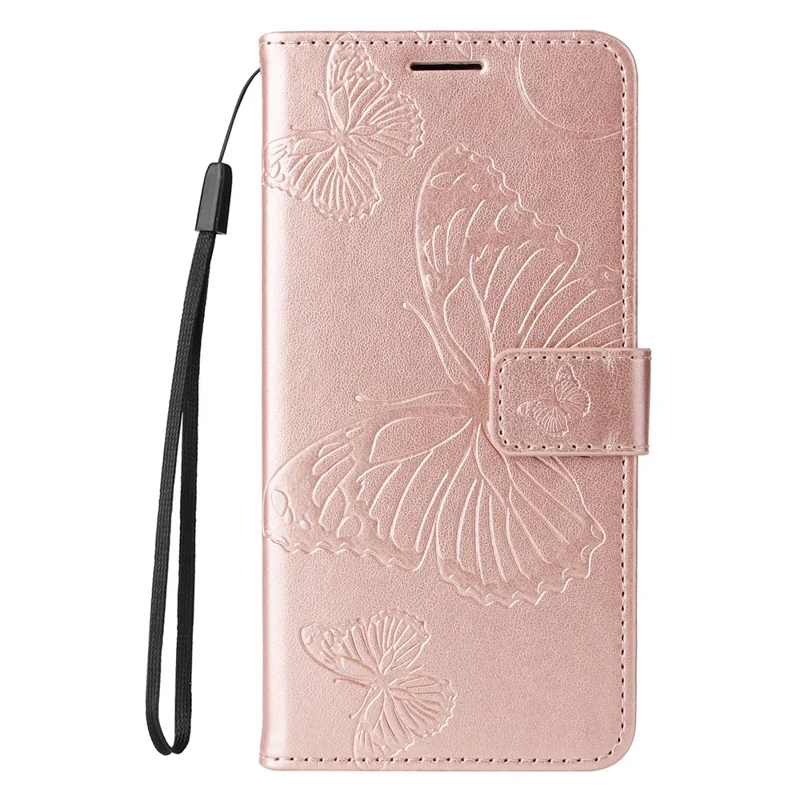 For Oppo Reno12 5G (Global) Wallet Case Floral Butterfly Imprinted Leather Phone Cover Stand - Rose Gold