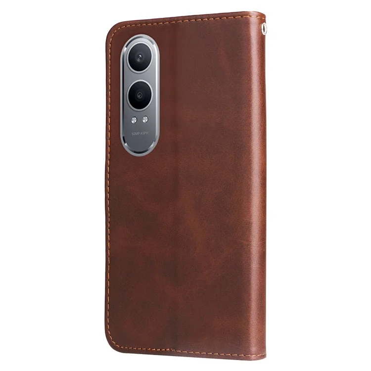 For OnePlus Nord CE4 Lite 5G / Oppo K12x 5G (China) (China) Case Zipper Pocket PU Leather Phone Cover - Brown