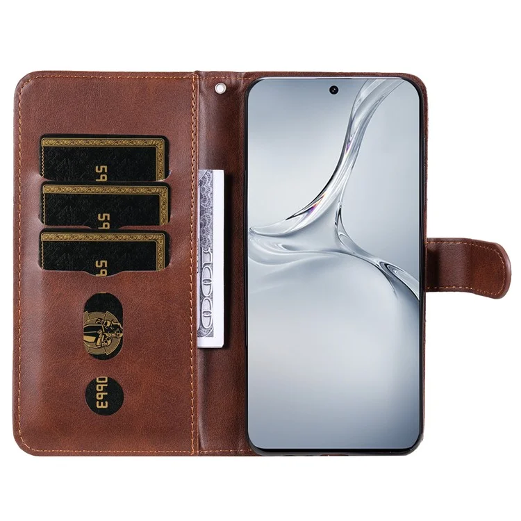 For OnePlus Nord CE4 Lite 5G / Oppo K12x 5G (China) (China) Case Zipper Pocket PU Leather Phone Cover - Brown