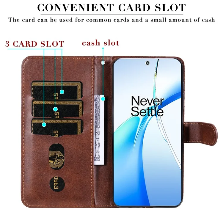 For OnePlus Nord CE4 Lite 5G / Oppo K12x 5G (China) (China) Case Zipper Pocket PU Leather Phone Cover - Brown