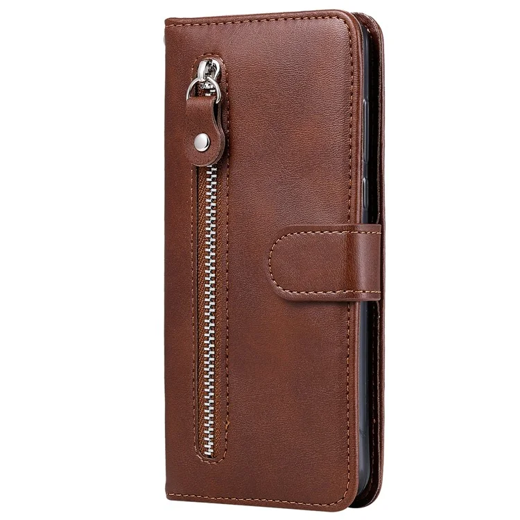 For OnePlus Nord CE4 Lite 5G / Oppo K12x 5G (China) (China) Case Zipper Pocket PU Leather Phone Cover - Brown