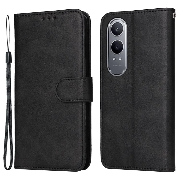 For OnePlus Nord CE4 Lite 5G / Oppo K12x 5G (China) Case Calf Texture Leather Phone Cover - Black