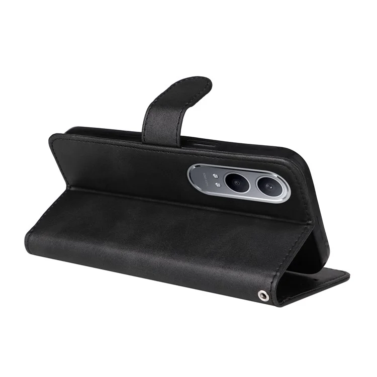 For OnePlus Nord CE4 Lite 5G / Oppo K12x 5G (China) Case Calf Texture Leather Phone Cover - Black