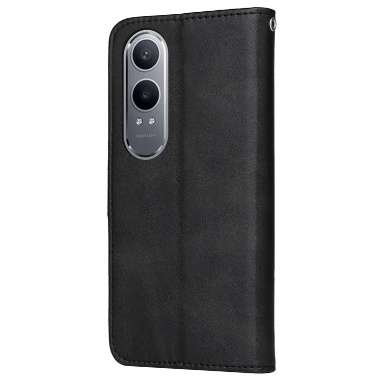 For OnePlus Nord CE4 Lite 5G / Oppo K12x 5G (China) Case Calf Texture Leather Phone Cover - Black