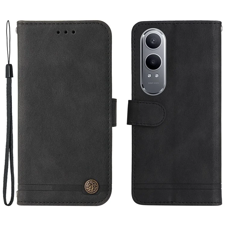 For OnePlus Nord CE4 Lite 5G / Oppo K12x 5G (China) Leather Wallet Cases Skin Touch Phone Cover Stand with Strap - Black