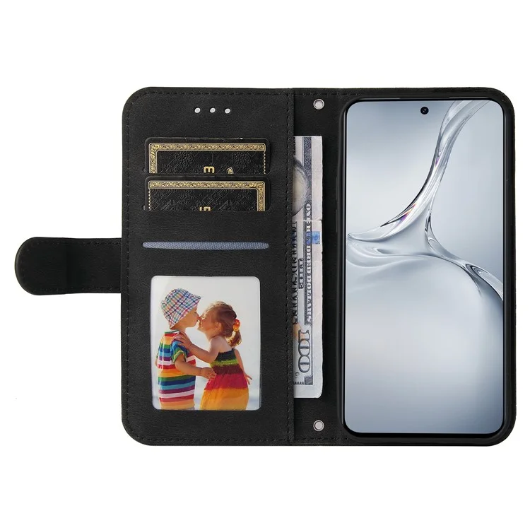 For OnePlus Nord CE4 Lite 5G / Oppo K12x 5G (China) Leather Wallet Cases Skin Touch Phone Cover Stand with Strap - Black
