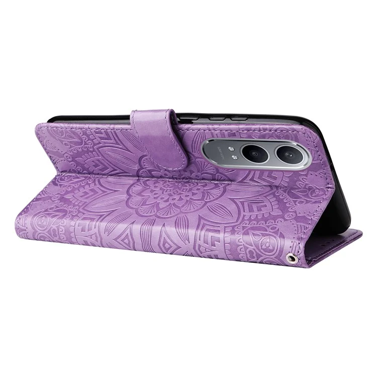 For OnePlus Nord CE4 Lite 5G / Oppo K12x 5G (China) Case Sunflower Pattern Leather Phone Cover - Purple