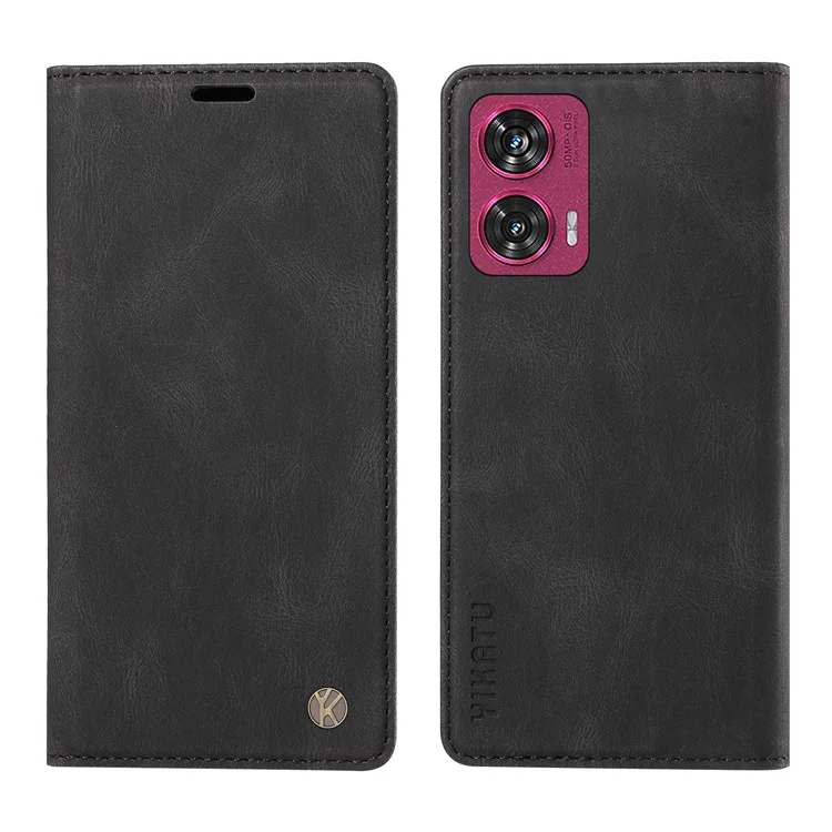 YIKATU YK-004 For Motorola Edge 50 Fusion 5G Leather Case Wallet Phone Cover Skin-Touch - Black