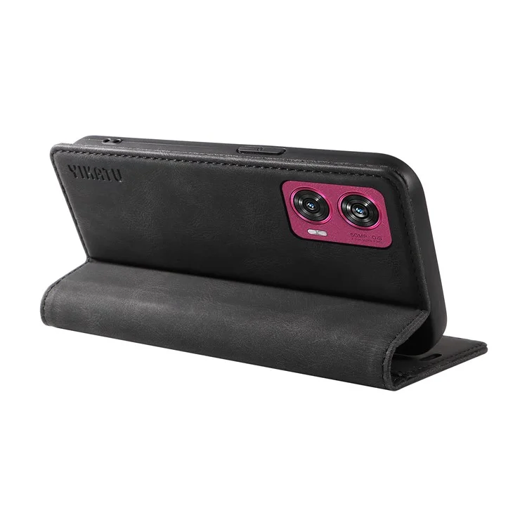 YIKATU YK-004 For Motorola Edge 50 Fusion 5G Leather Case Wallet Phone Cover Skin-Touch - Black